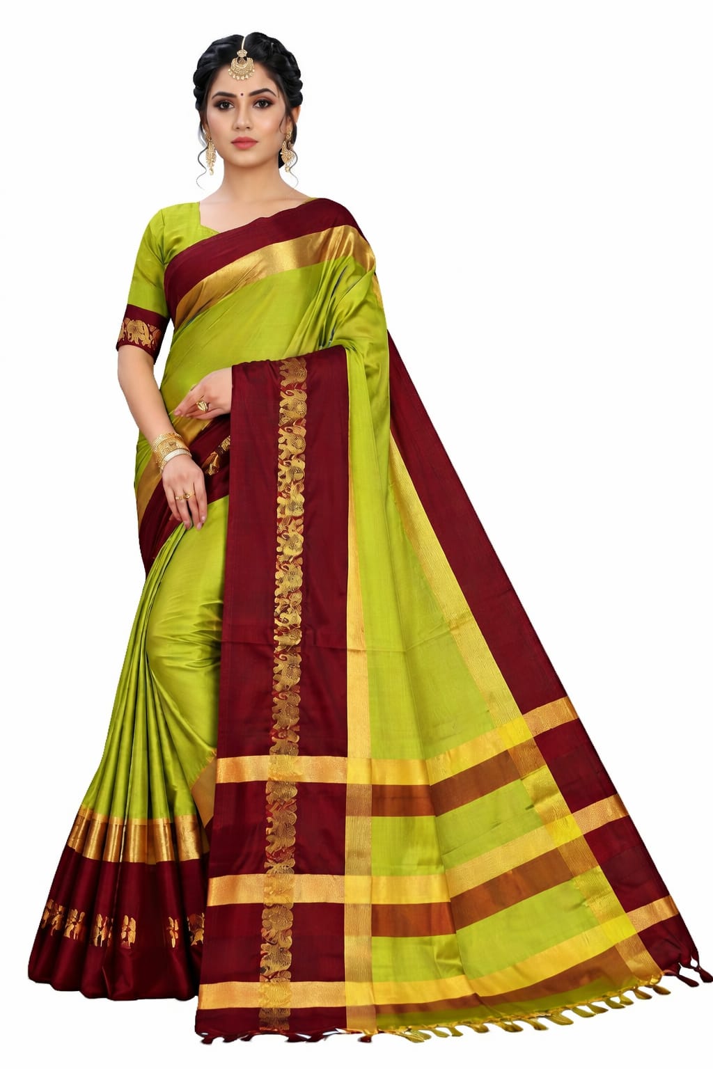 Elephant Paithani Saree {Pista-Maroon}