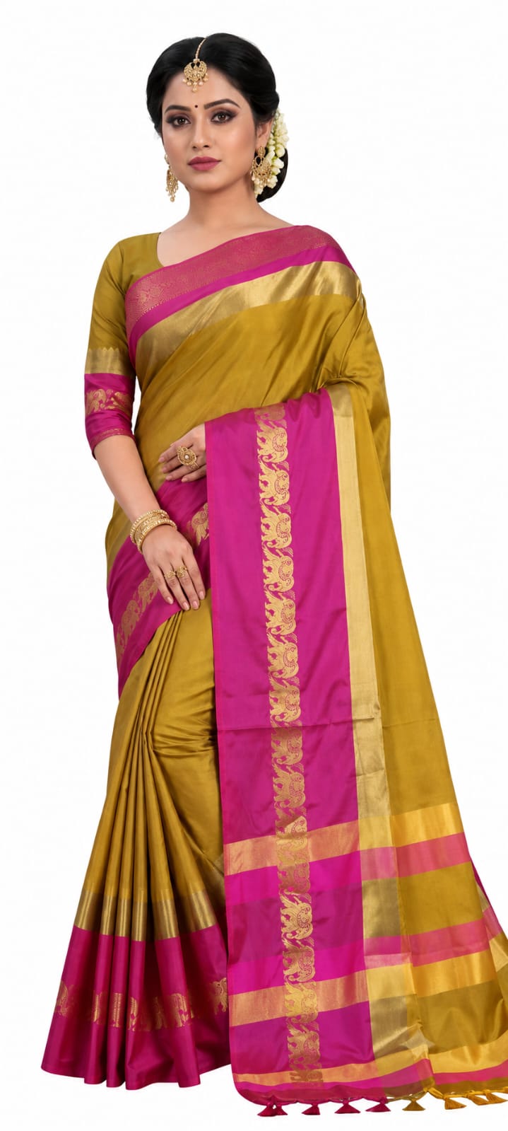 Elephant Paithani Saree {Yellow-Pink}