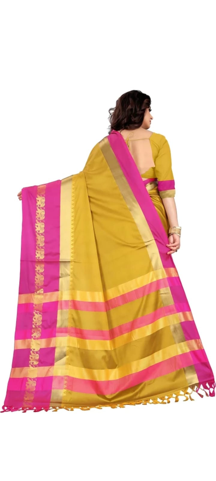 Elephant Paithani Saree {Yellow-Pink} – view 2