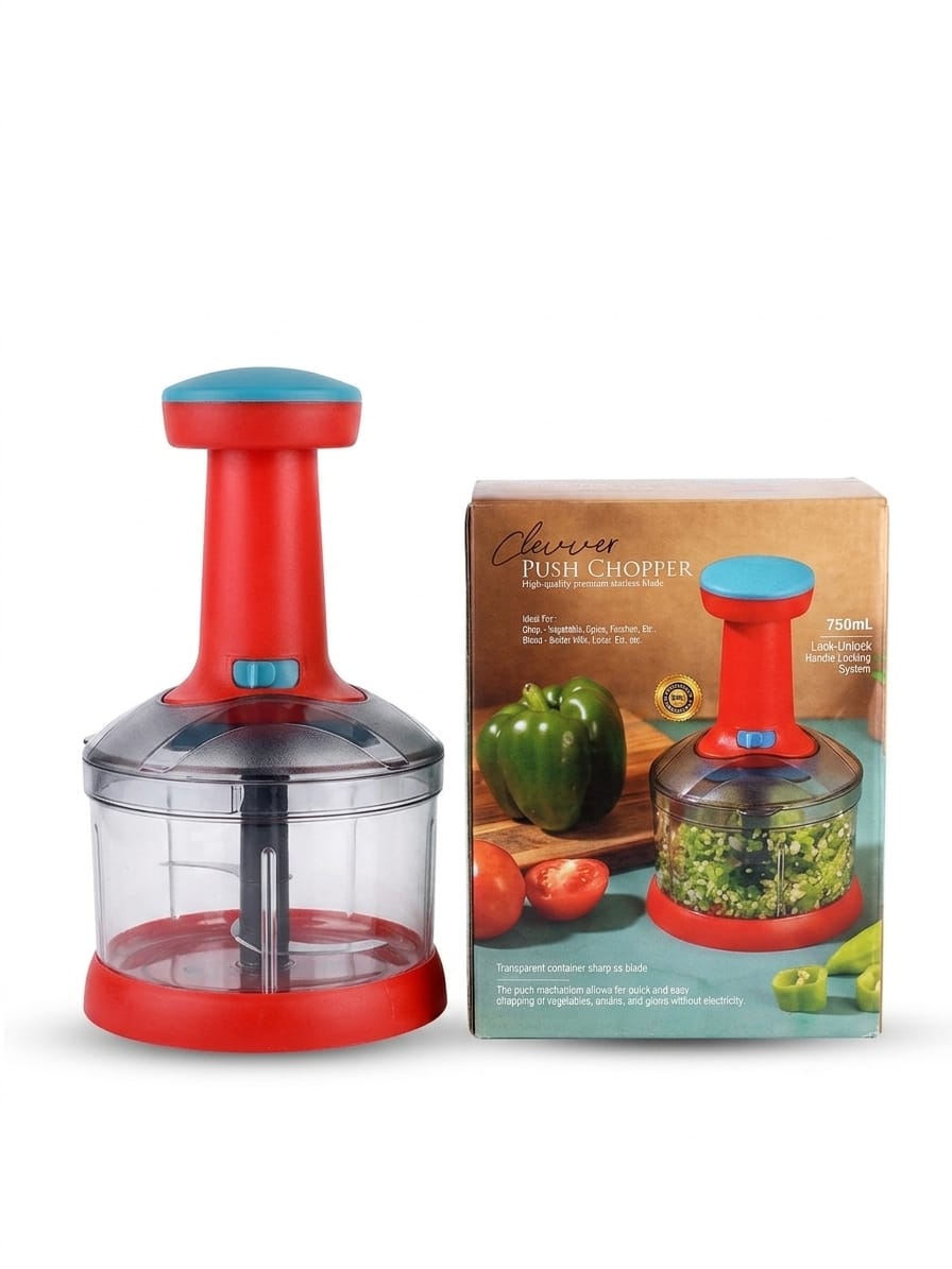 Clevver Push Chopper – 750ml Manual Vegetable & Food Chopper with Lock-Unlock Handle