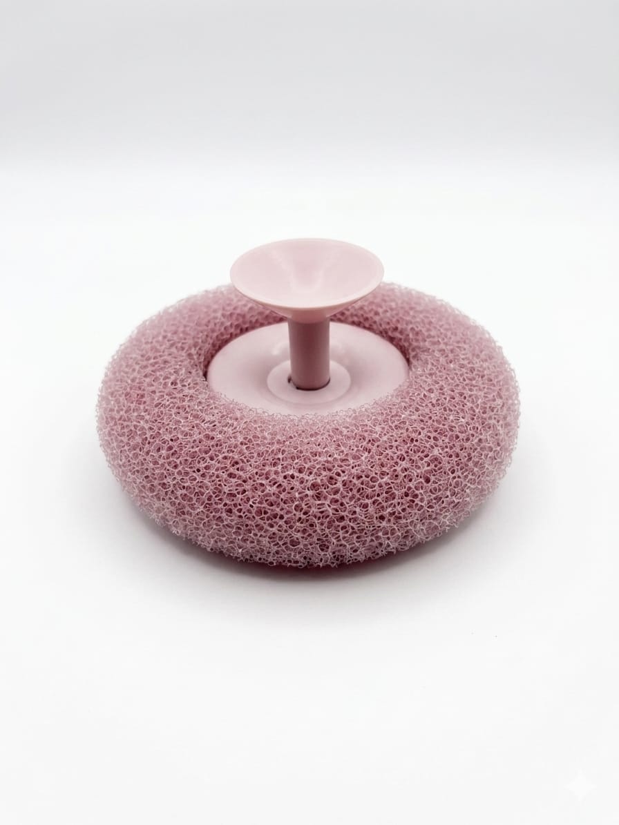 Mesh Bath Sponge with Suction Cup Wall Mount – Donut Shape Exfoliating Body Scrubber